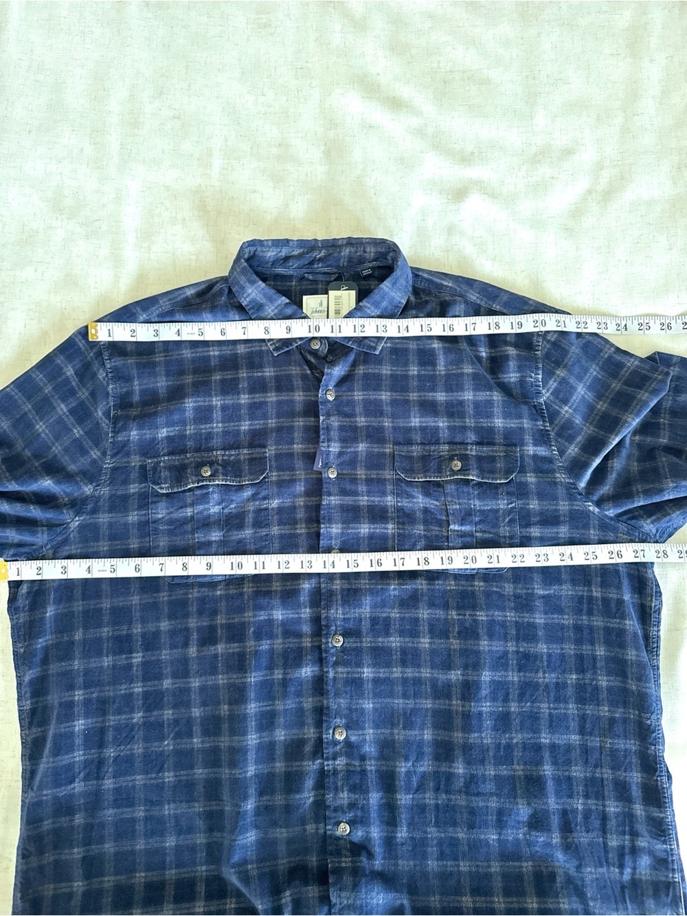 Johnnie-O Shearer Corduroy Button-Down Shirt Blue Plaid Size XXL NWT - Picture 15 of 16